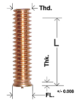 Technical Drawing for Non-Flanged Weld Studs (UNC & UNF)